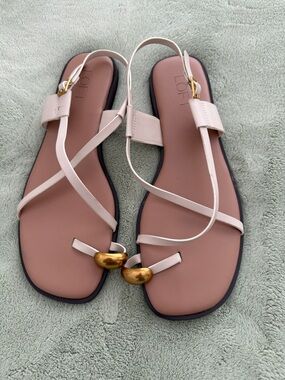 LOFT Beige Strappy Sandals with Gold Accents